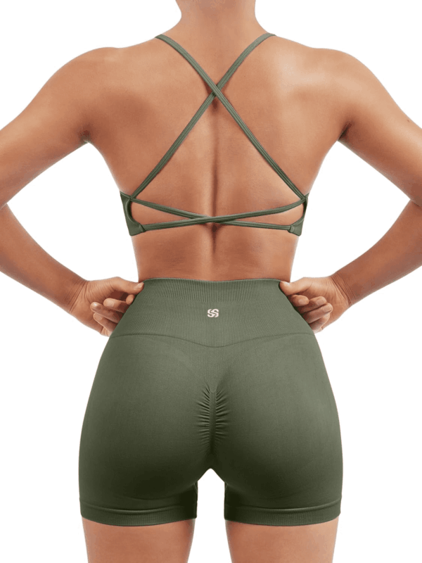 Women Seamless Workout Sets Strappy Sports Bra High Waist Booty Shorts Outfits