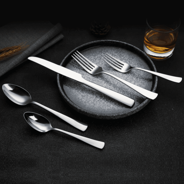 20-Piece Stainless Steel Flatware Set with Square Edge, Service for 4, Silver - Image 6