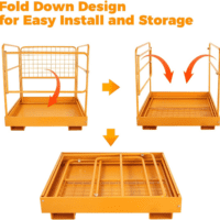 36"X36" Forklift Safety Cages with One Chain Forklift Cages 1200LBS Capacity Man Lift Basket Pallet Forks Work Platform Forklift Aerial Platform (No Wheel) - Image 3