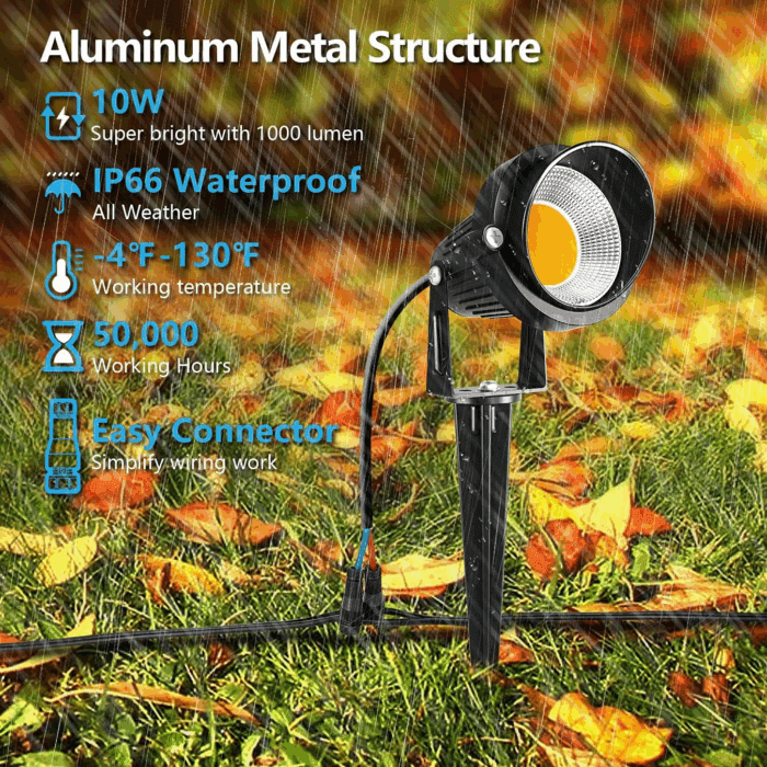 10W Low Voltage Landscape Lights LED Landscape Lighting with Connectors, 12V Outdoor Spotlights Yard Garden Pathway Lights, 1000LM Waterproof Warm White Light (14 Pack) - Image 2