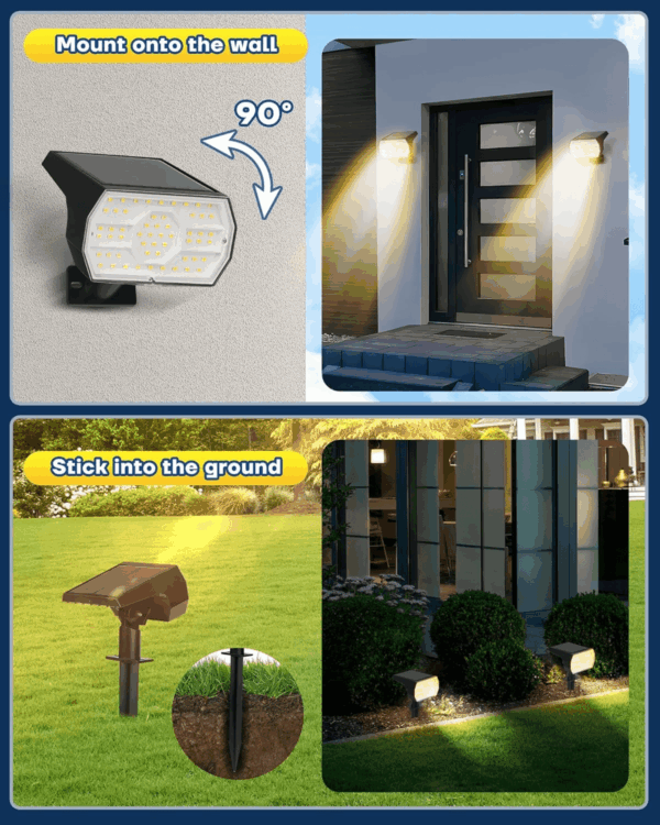 Solar Lights Outdoor Waterproof IP68, 3 Lighting Models Solar Powered Spot Lights Outdoor, 56LED Light Dusk to Dawn for Yard Patio Garden Pathway Landscape Lighting - Image 5