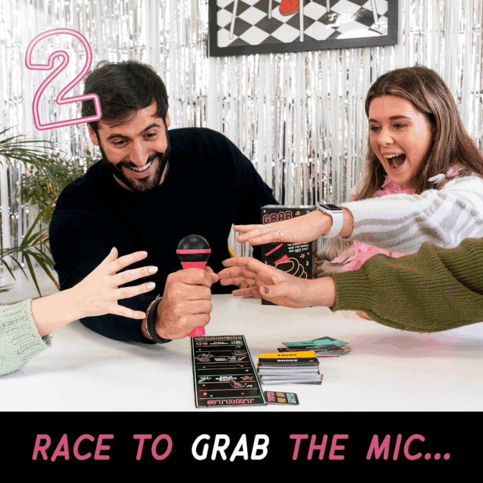 Official Grab the Mic – Family Karaoke Game, 8+ Year Olds, 2-10 Players - Board Game for Bad Singers with 250 Lyrics (125 Cards) for Hilarious Game Nights & Birthday Party, Kids Gift - Image 4