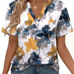 Womens Tops Summer Short Sleeve V Neck Blouses Business Casual Loose Fit Tshirts Trendy Fashion Outfits