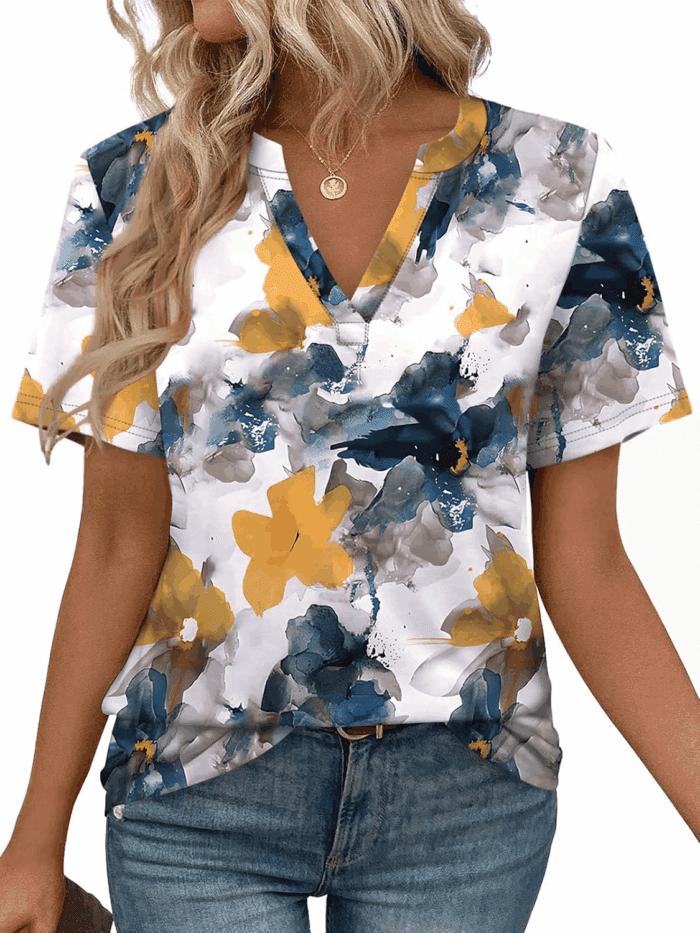 Womens Tops Summer Short Sleeve V Neck Blouses Business Casual Loose Fit Tshirts Trendy Fashion Outfits