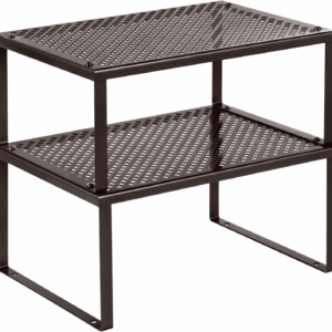 Spice Racks, Cabinet Shelf Organizers, Shelf Organizers, Countertop Organizers, Shelf Risers, Stackable, Expandable, Set of 2 Metal Kitchen Counter Shelves, Brown UKCS01BR