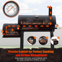 Charcoal Grills with Offest Smokers: Spacious Barrel Charcoal BBQ Grill | Barbecue Smoker Grill Combo for Outdoor Backyard Patio Camping Picnic and Party - Image 4