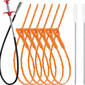 35.5Inch Drain Clog Remover(1Pcs), 25Inch Drain Snake Hair Remover(6Pcs) ＆ Cleaning Brush(2Pcs), Hair Catcher Drain Auger Cleaner Tool Set for Toilet, Kitchen Sink, Bathroom Tub, Sewer, 9 Pack