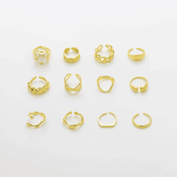 Chunky Gold Stackable Rings Set for Women,Vintage Knuckle Rings Dainty Hollow Carved Joint Finger Midi Rings Pack Adjustable Signet Rings Jewelry Mixed Size - Image 7