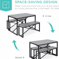 45.5In 3-Piece Bench Style Dining Furniture Set, 4-Person Space-Saving Dinette for Kitchen, Dining Room W/ 2 Benches, Table - Gray/Black - Image 5