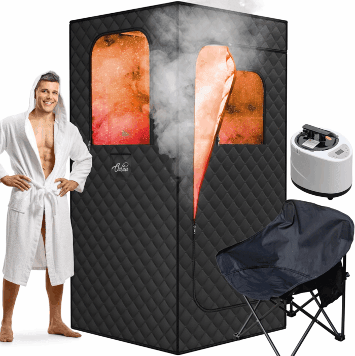 Portable Sauna for Home, Sauna Box with 2.6L Steamer, Personal Sauna with Big Sauna Chair, Remote Control, Oxford Fabric, 2.6’ X 2.6’ X 5.9’, Black, 1000W