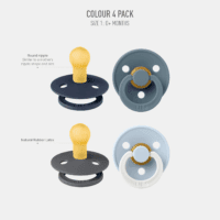 Colour Soother 4-Pack | BPA Free Dummy Pacifier | round Nipple | Natural Rubber Latex | Made in Denmark | Size 0-6 Months | Petrol Glow Mix - Image 2