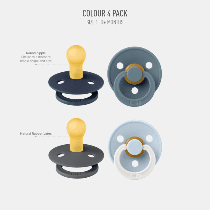 Colour Soother 4-Pack | BPA Free Dummy Pacifier | round Nipple | Natural Rubber Latex | Made in Denmark | Size 0-6 Months | Petrol Glow Mix - Image 2