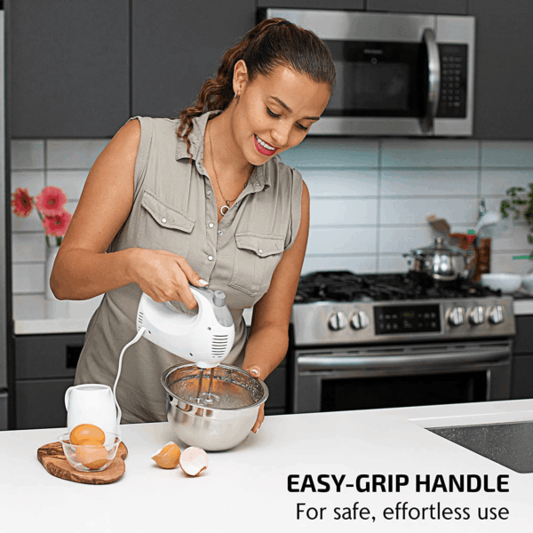 5-Speed Electric Hand Mixer with Stainless Steel Mixing Whisk, Snap-On Storage Case, Portable & Lightweight 150W Motor, Compact Handheld Mixer for Baking, Blending or Cooking, White HM151W - Image 4