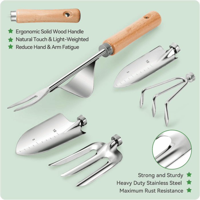 Gardening Tools 9-Piece Heavy Duty Gardening Hand Tools with Fashion and Durable Garden Tools Organizer Handbag,Rust-Proof Garden Tool Set, Ideal Gardening Gifts for Women - Image 4