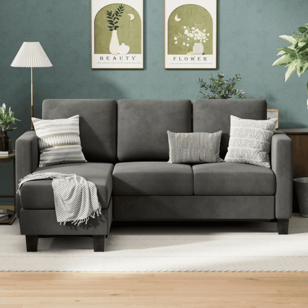 Convertible Sectional Sofa Couch, 3 Seat L-Shaped Sofa with Linen Fabric Ottoman Small Couch for Small Apartments, Living Room and Office (Linen Fabric, Dark Gray) - Image 4
