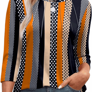 3/4 Length Sleeve Womens Tops round Neck Casual Tunic Tops Basic Pleated Shirts Loose Fit 2025