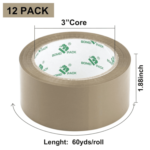 Brown Packing Tape Refills, Heavy Duty 12Rolls with 1 Dispenser for Packaging, Shipping and Moving, 2.4Mil 1.88 Inch X 60 Yard - Image 2