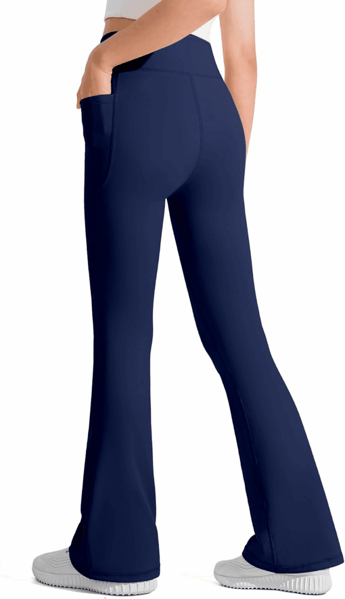 Girls Flare Leggings Kids Bell Bottom Cross High Waisted Dance Yoga Flared Pants - Image 4