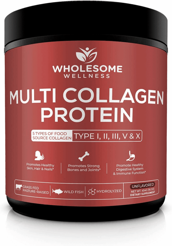 Multi Collagen Protein Powder Hydrolyzed (Type I II III V X) Grass-Fed All-In-One Super Bone Broth + Peptides - Premium Blend of Beef, Chicken, Wild Fish, Eggshell, 58 Servings