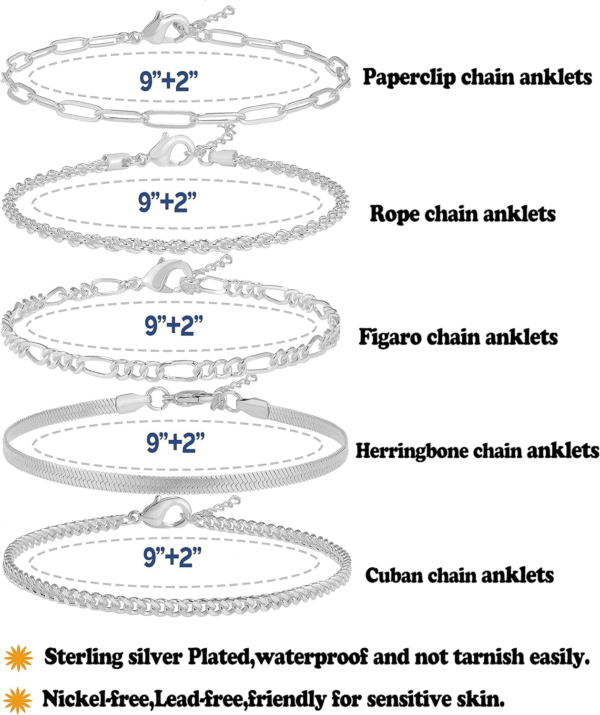 14K Gold/Sterling Silver Plated Anklet Bracelets for Women Waterproof plus Size Cuban Link Chain Ankle Bracelet for Large Ankle 9-12Inch - Image 5