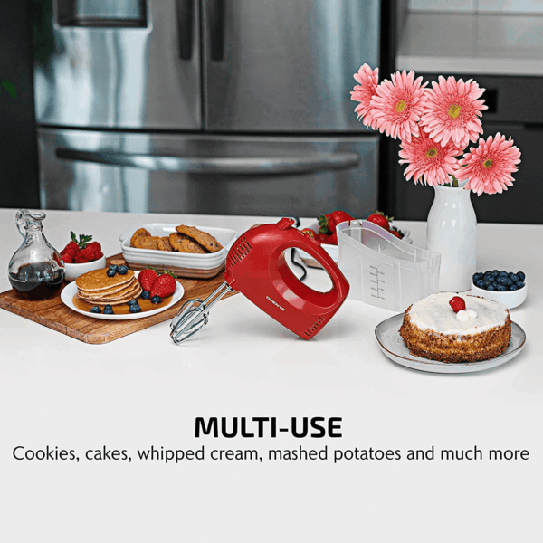 Portable 5 Speed Mixing Electric Hand Mixer with Stainless Steel Whisk Beater Attachments & Snap Storage Case, Compact Lightweight 150 Watt Powerful Blender for Baking & Cooking, Red HM151R - Image 9