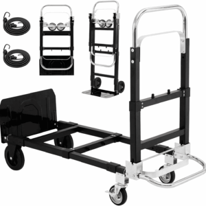 2025 New Upgrade Hand Truck Dolly Heavy Duty 660Lbs Capacity,3 in 1 Folding Hand Truck with Telescoping Handles and Rubber Wheels,Portable Dolly Cart with Brakes and Bungee Cords for Moving