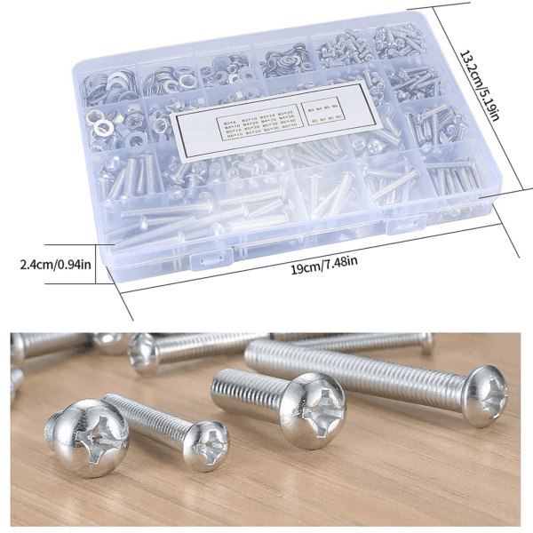 1080 Pcs Screws Bolts and Nuts Assortment Kit, Metric Machine Screws and Nuts and Flat Washers, M3/M4/M5/M6 Slotted Pan Head Hex Bolts Sets (C) - Image 3