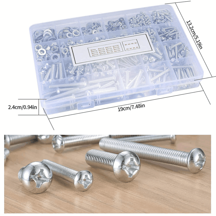 1080 Pcs Screws Bolts and Nuts Assortment Kit, Metric Machine Screws and Nuts and Flat Washers, M3/M4/M5/M6 Slotted Pan Head Hex Bolts Sets (C) - Image 3