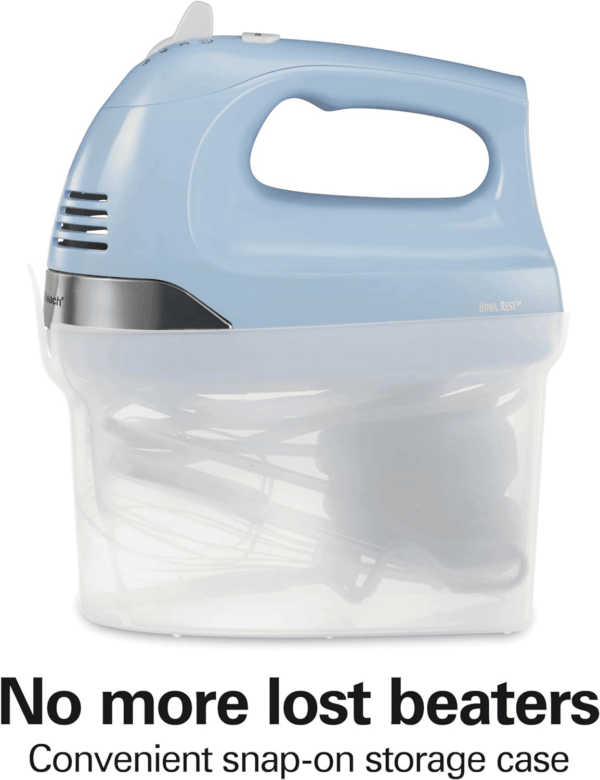 6-Speed Electric Hand Mixer with Whisk, Dough Hooks and Easy Clean Beaters, Powerful 275 Watt Motor, Snap-On Storage Case, Blue - Image 3