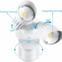 3CCT LED Security Light, Motion Sensor Flood Lights Outdoor, Aluminum, 3 Modes Motion Detector+Dusk to Dawn+Switch Control, 3000K/4000K/5000K Selectable, IP65, Adjustable 2-Head, ETL, White - Image 6