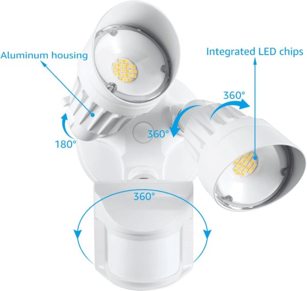 3CCT LED Security Light, Motion Sensor Flood Lights Outdoor, Aluminum, 3 Modes Motion Detector+Dusk to Dawn+Switch Control, 3000K/4000K/5000K Selectable, IP65, Adjustable 2-Head, ETL, White - Image 6
