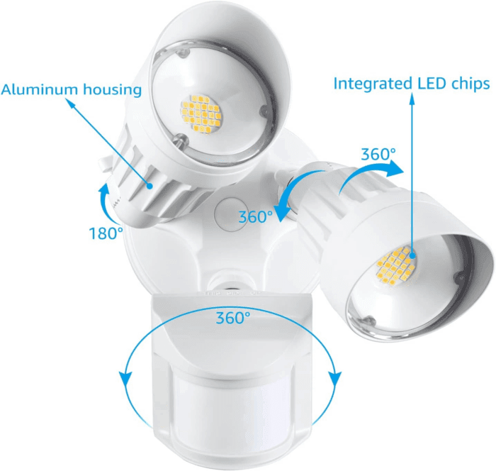 3CCT LED Security Light, Motion Sensor Flood Lights Outdoor, Aluminum, 3 Modes Motion Detector+Dusk to Dawn+Switch Control, 3000K/4000K/5000K Selectable, IP65, Adjustable 2-Head, ETL, White - Image 6