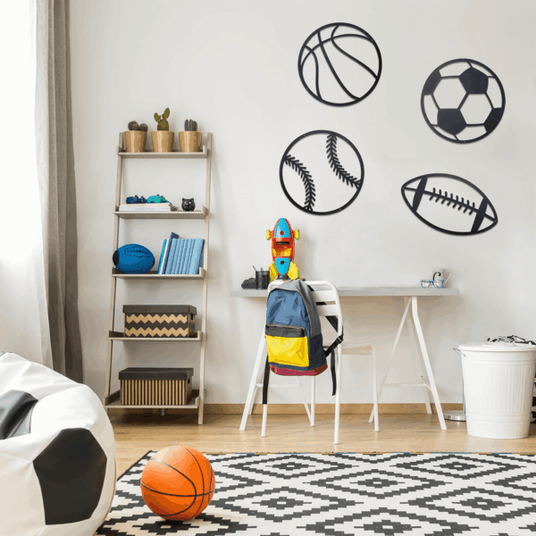 Metal Sports Sign Wall Decor,Basketball Soccer Baseball and Football Art,Sports Room Decor for Kids Teen Boy Son,Sports Themed Bedroom Playroom Nursery Decor 4Pcs Black - Image 4
