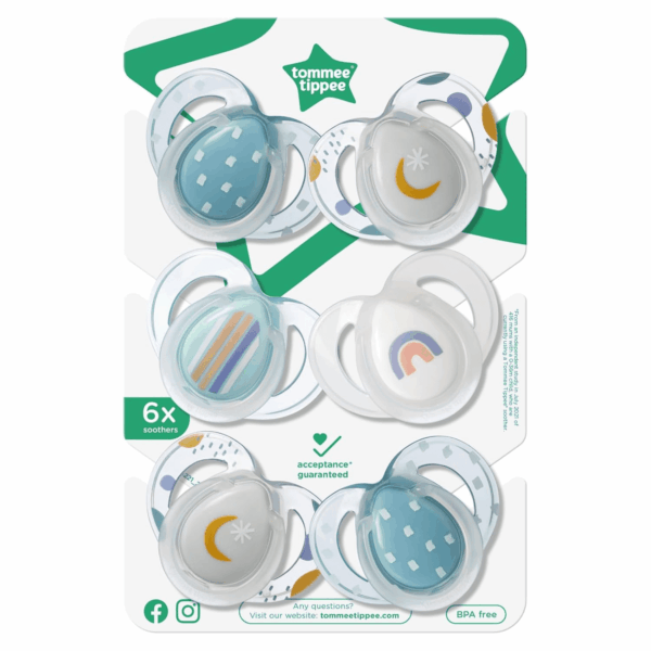 Nighttime Pacifiers, 6-18 Months, 6 Pack of Glow in the Dark Pacifiers with Symmetrical Silicone Baglet - Image 7
