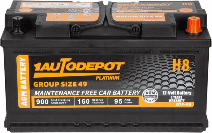 BCI Group 49 Car Battery, 12V 95Ah Size H8 Automotive Battery Premium Maintenance Free AGM Batteries, 900CCA, 160RC - Image 2