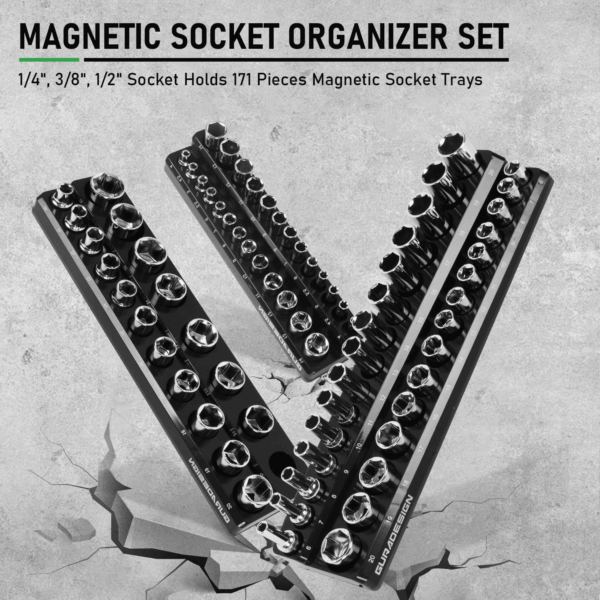 8PCS Magnetic Socket Organizer Set, Magnetic Socket Holder, 1/4", 3/8", 1/2" Socket Holds 171 Pieces Magnetic Socket Trays. - Image 6