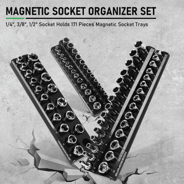 8PCS Magnetic Socket Organizer Set, Magnetic Socket Holder, 1/4", 3/8", 1/2" Socket Holds 171 Pieces Magnetic Socket Trays. - Image 6
