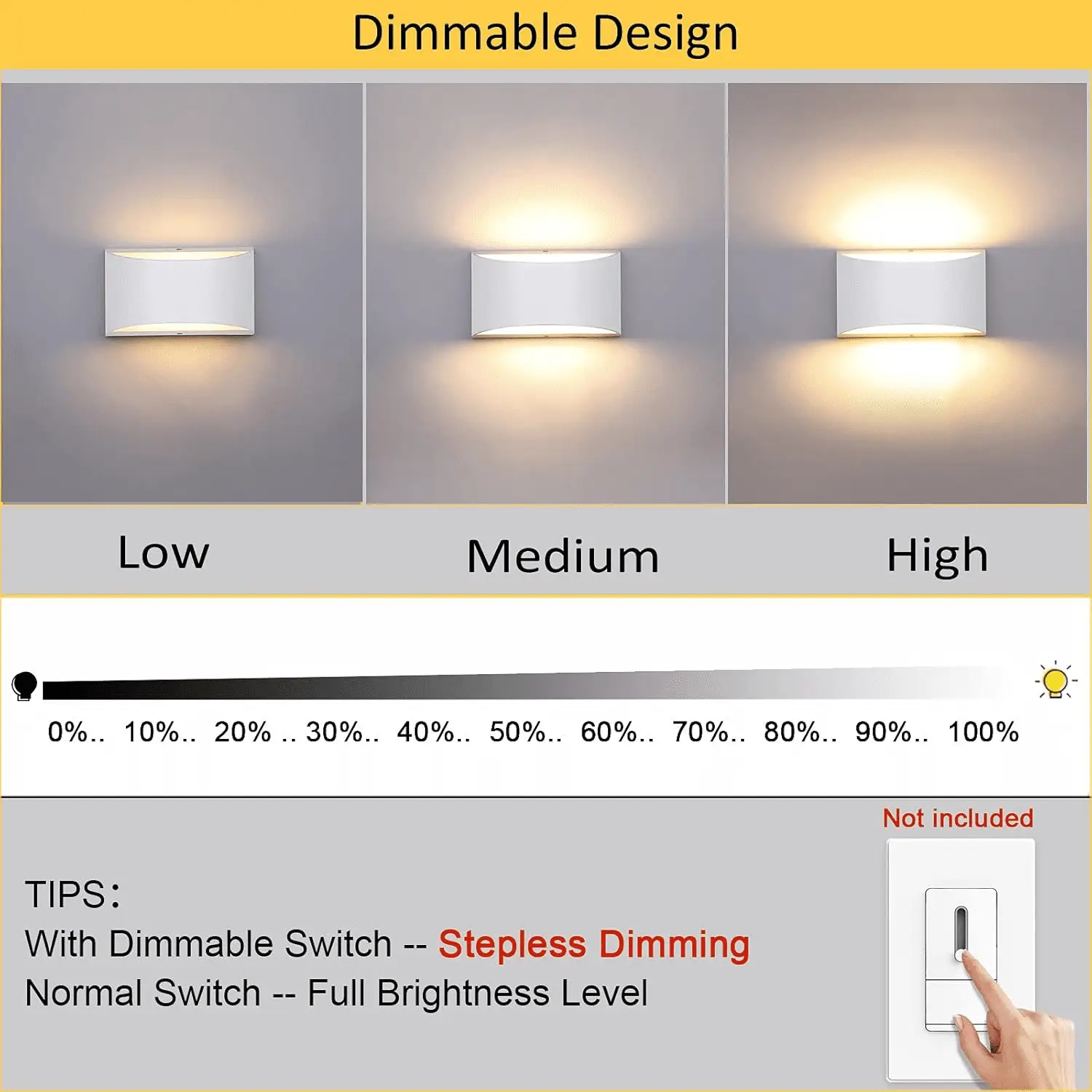 Modern LED Wall Sconce Light Dimmable 12W up down Wall Light for Bedroom Living Room, Warm White - Image 2
