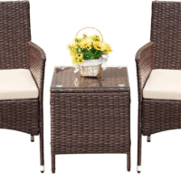 Patio Porch Furniture Sets 3 Pieces PE Rattan Wicker Chairs with Table Outdoor Garden Furniture Sets (Brown/Beige)