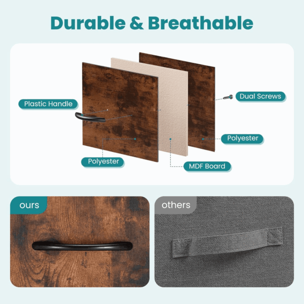Dresser for Bedroom with 5 Drawers, Wide Chest of Drawers, Fabric Bedroom Dresser with Drawer Organizers, Storage Organizer Unit with Fabric Bins for Closet, Living Room, Hallway, Rustic Brown - Image 7