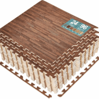48Sq. Ft. Wood Grain Floor Tiles Foam Mat EVA Interlocking Mats Tile 3/8-Inch Thick Flooring Wood Puzzle Exercise Mats W/Borders - Home Playroom Basement, Apartment, Trade Show, Baby, Dance