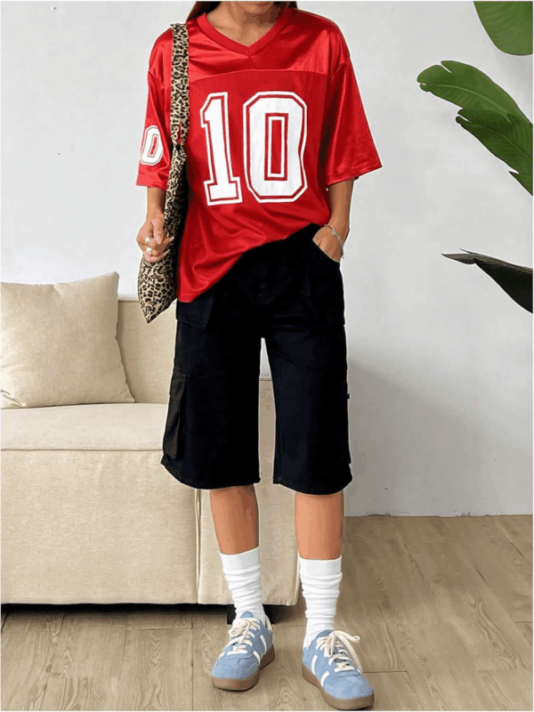 Women'S Oversized Jersey Shirt Graphic Tees V Neck Short Sleeve Vintage T Shirts - Image 6