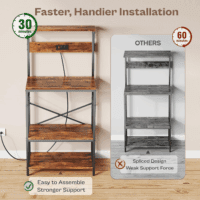 Kitchen Bakers Rack with Power Outlet, Coffee Bar Table 4 Tiers, Kitchen Microwave Stand with 6 S-Shaped Hooks, Kitchen Storage Shelf Rack for Spices, Pots and Pans - Rustic Brown - Image 4