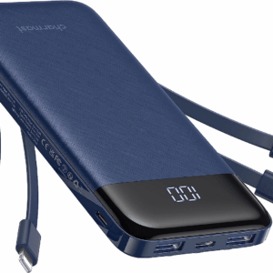 Portable Charger with Built in Cables, Portable Charger with Cords Wires Slim 10000Mah Travel Essentials Battery Pack 6 Outputs 3A High Speed Power Bank for Iphone Samsung Pixel LG Moto Ipad