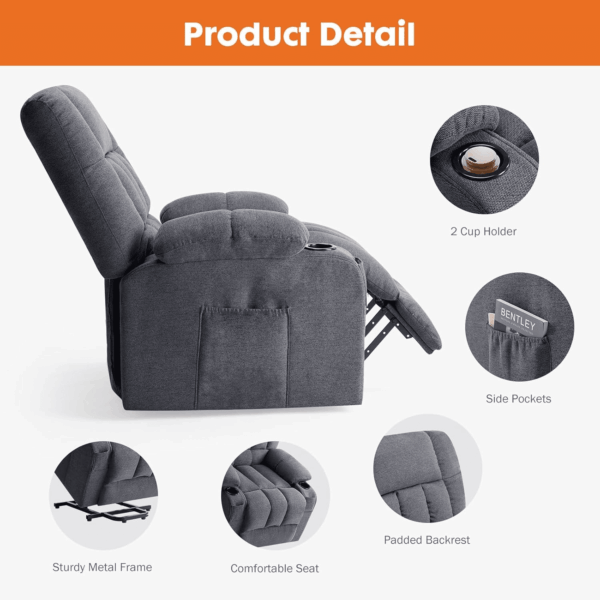 Recliner Chair with Vibrating Massage and Heating, Home Theater Seating with Lumbar Support, Adjustable Electric Power Lift Chairs with Cup Holders Remote Control for Living Room, Grey - Image 7