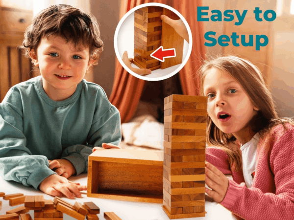 Wood Tumbling Tower - Ideal for Party, Kids Games, Building, Camping, Outdoor Games for Adults and Family, Classic Stacking Block for Challenging Your Skills. - Image 3