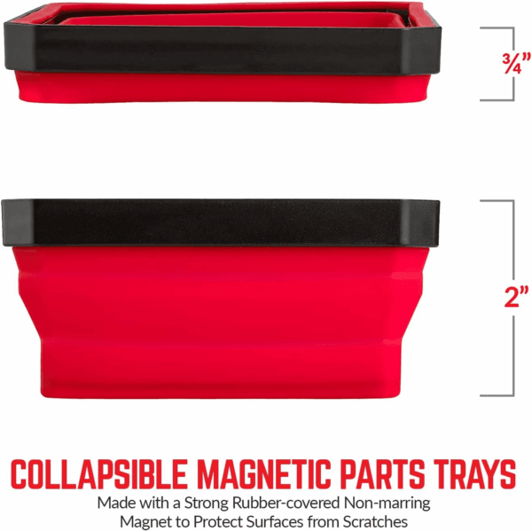 Collapsible Magnetic Parts Tray Set - (Pack of 3) Tool Trays for Screw, Bolts, Nuts, Washers, Pins and Other Small Metal Parts - 4.25 Inch Square - Red, Blue, and Green - Image 2