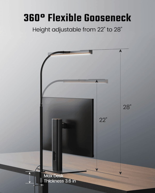 LED Desk Lamp for Office Home, Eye-Caring Desk Light with Adjustable Gooseneck, 12W Touch Control Dimmable Brightness, Architect Clamp Lamp with USB Adapter, Grey - Image 7