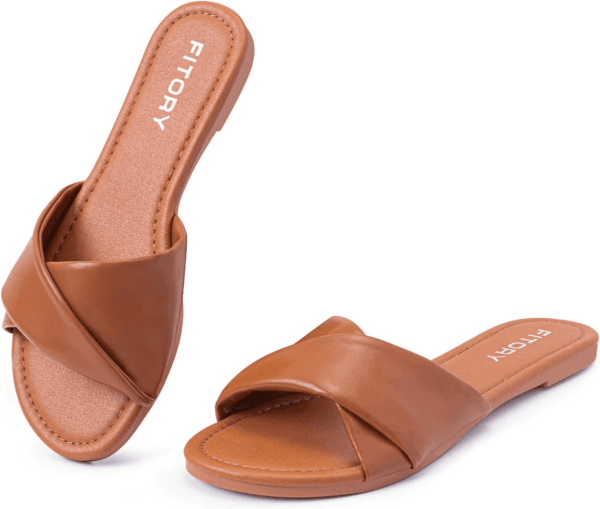 Women'S Flat Sandals Fashion Slides with Soft Leather Slippers for Summer Size 6-11