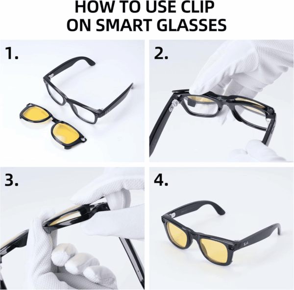 Polarized Clip Compatible with Ray-Ban Meta Wayfarer (RW4006 Size M Standard 50-22) Smart Glasses Color Changing Clip Set (Night Vision Yellow, Black) - Image 7